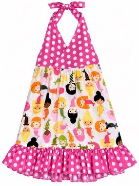 Toddler Girls Mermaid Print Polka Dot Halter Dress Pink Size 2T
